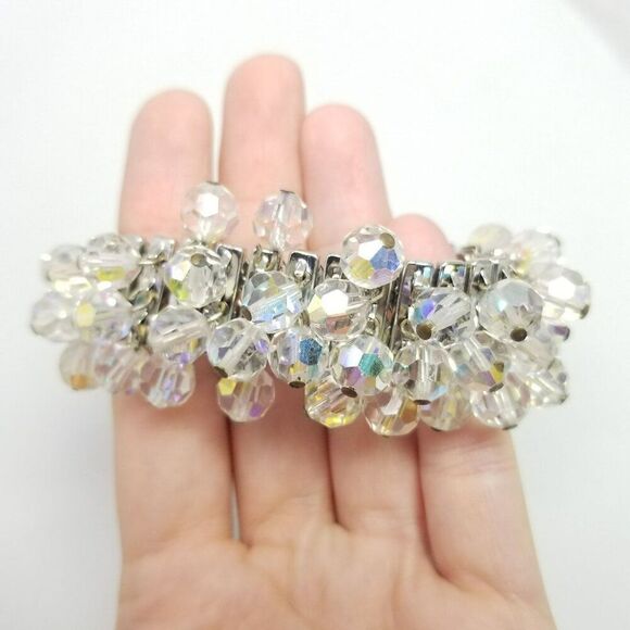 Vintage Beaded Stretch Expansion Bracelet, Glass AB Beads, Retro 50s 60s, Japan - Picture 1 of 6
